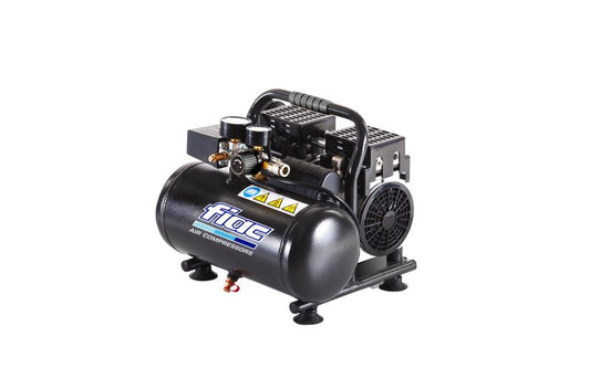 Compresor de 6 litros, silencioso, sin mantenimiento y facil de transportar.